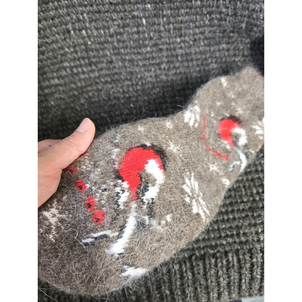 Handmade Goat Down Wool Winter Socks Nordic Snowflake Red Bird EU 39-41/ US 8-10
